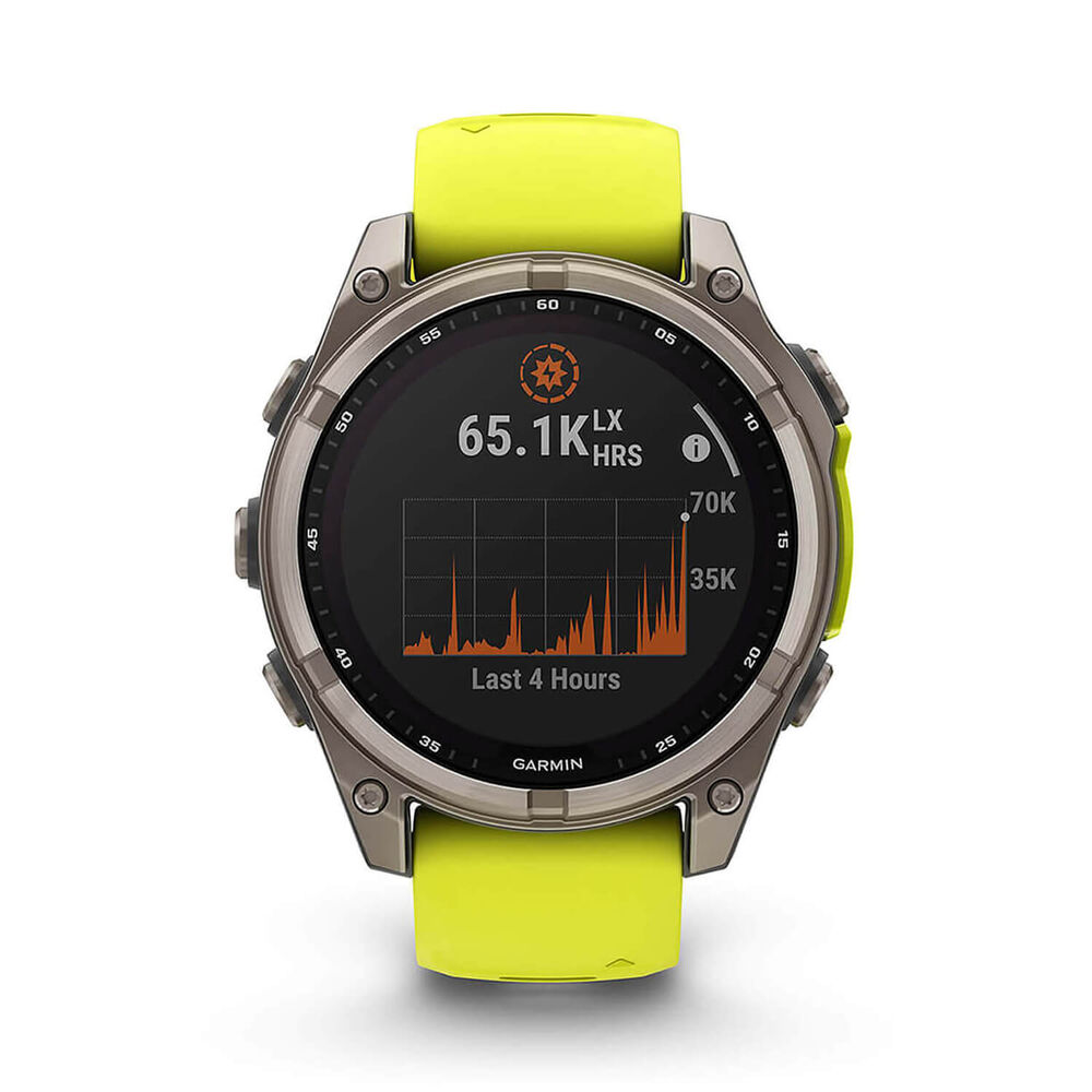 Garmin fenix® 8 Solar Sapphire 47mm Titanium Case Amp Yellow & Graphite Silicone Strap Watch image number 3