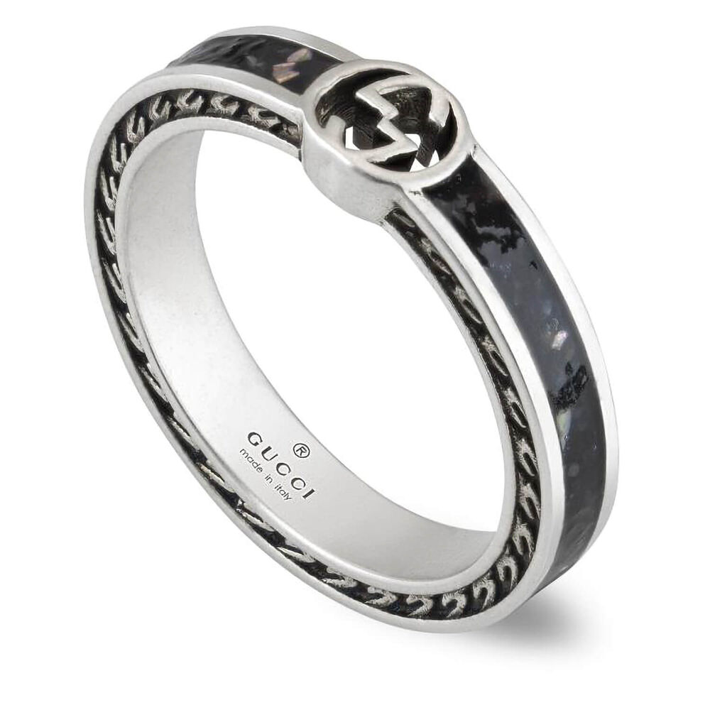 Gucci Interlocking Sterling Silver Enamel Intelocking Detail Ring (UK Size P)