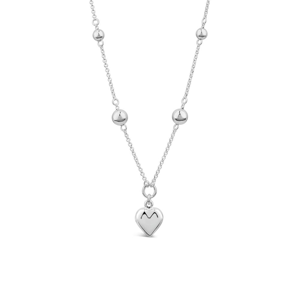 Sterling Silver Ball Station Chain Heart Shaped Drop Pendant image number 0