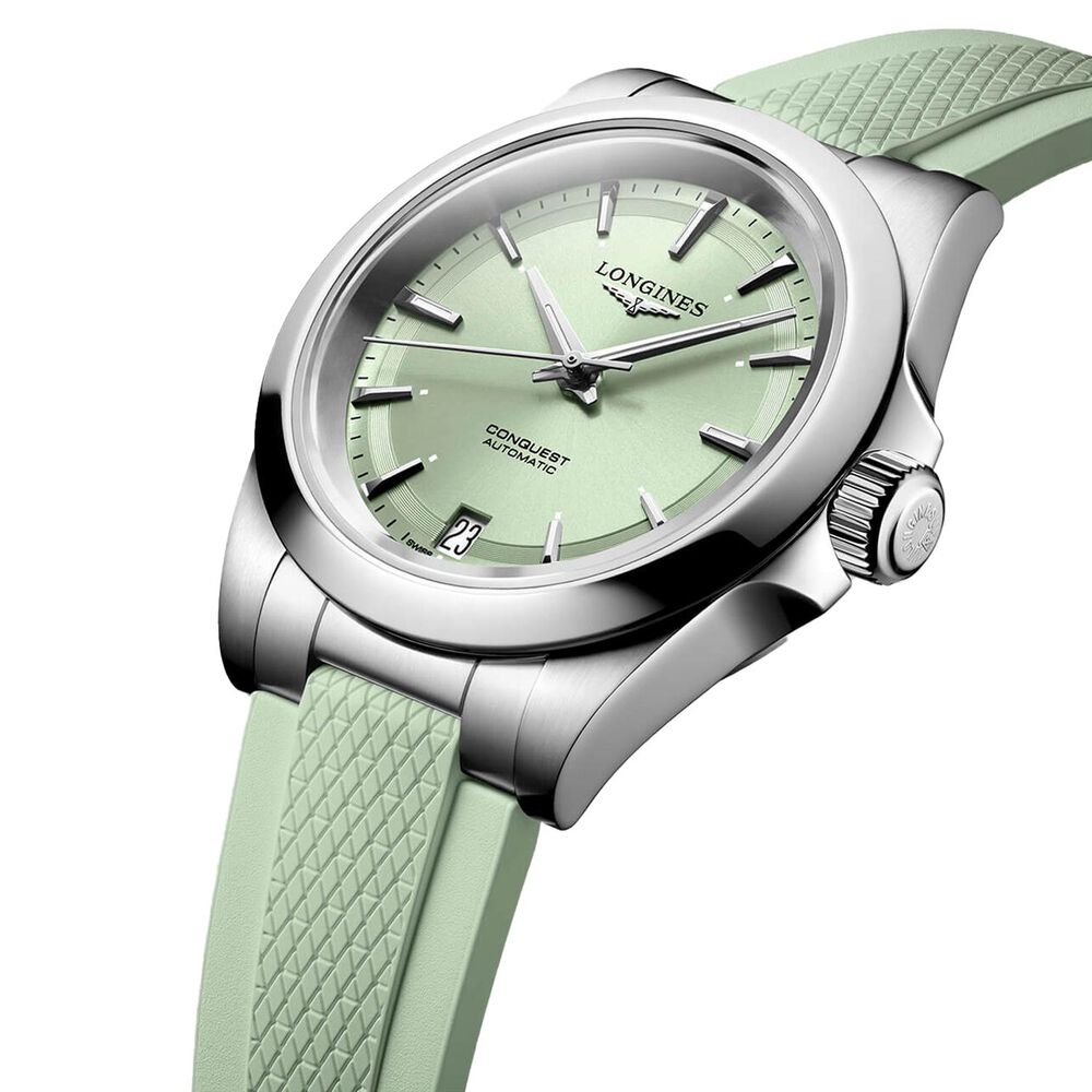 Longines Conquest 34mm Green Dial Rubber Strap Watch image number 2