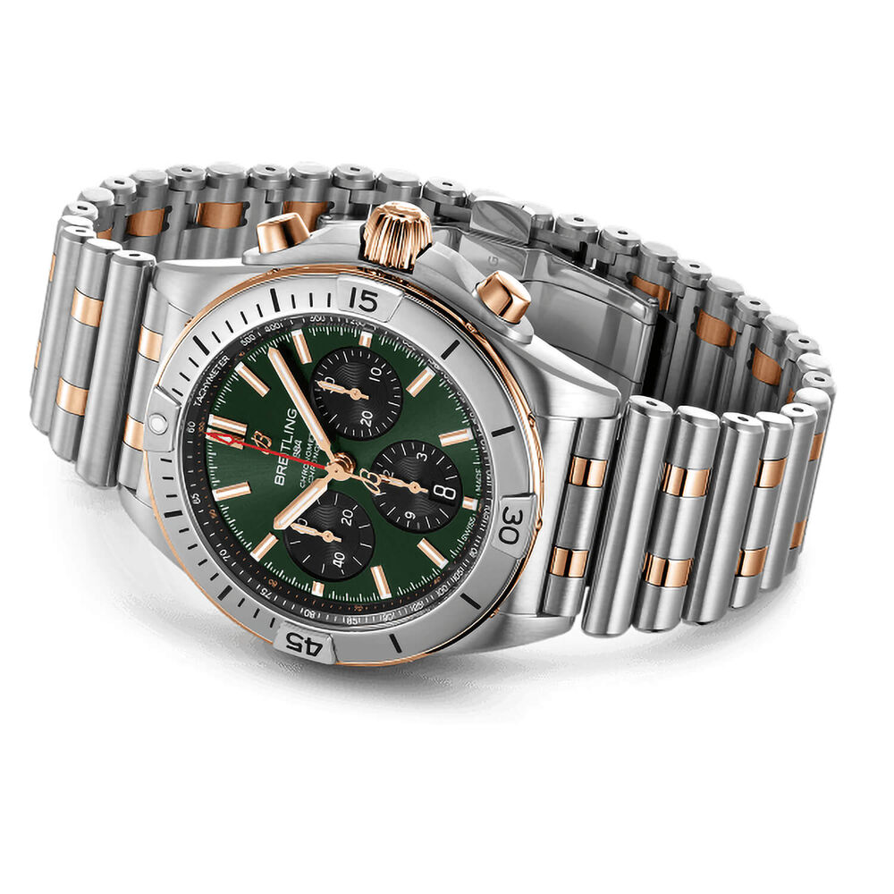 Breitling Chronomat B01 42mm Green Dial Steel & 18k Red Gold Case Bracelet Watch image number 2