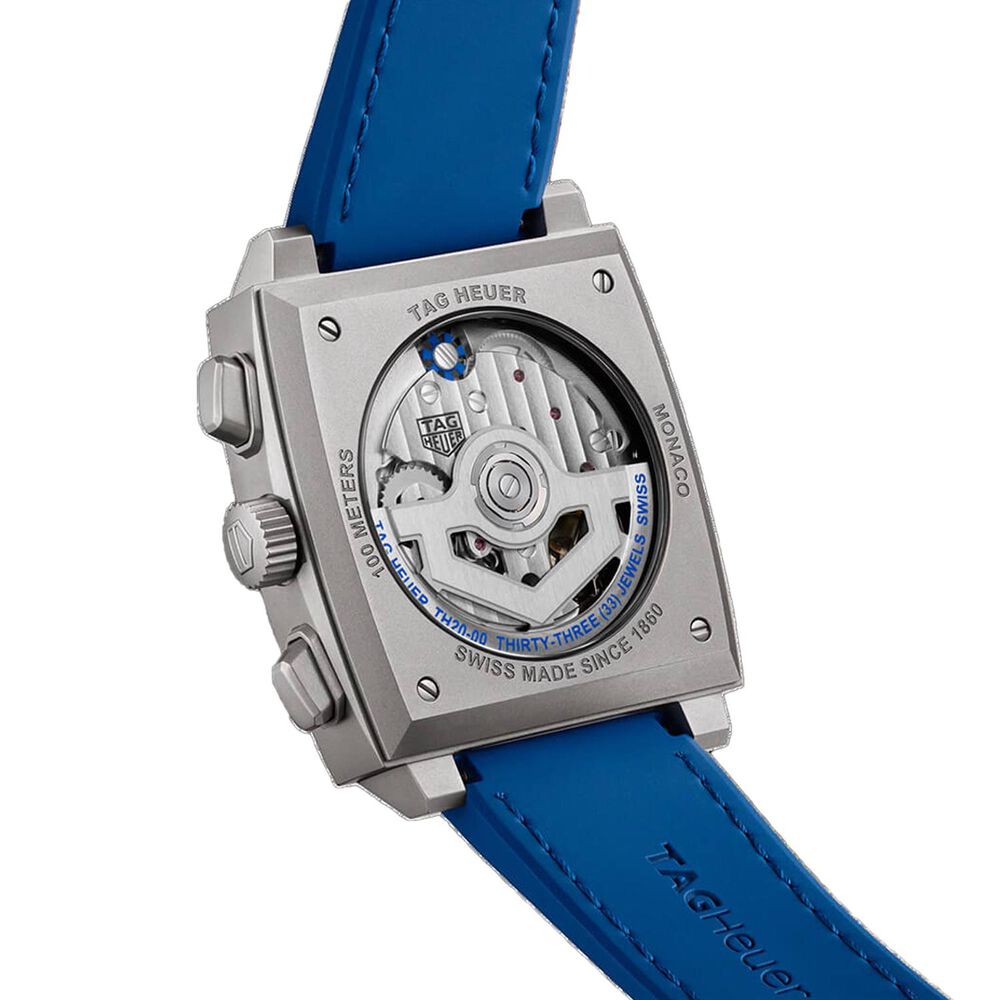 TAG Heuer Monaco Chronograph 39mm Blue Skeleton Dial Rubber Strap Watch image number 3