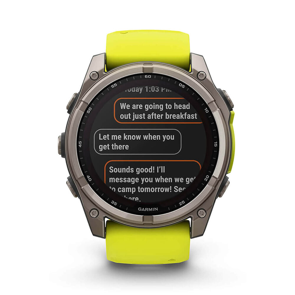 Garmin fenix® 8 Solar Sapphire 51mm Titanium Case Amp Yellow & Graphite Silicone Strap Watch image number 6