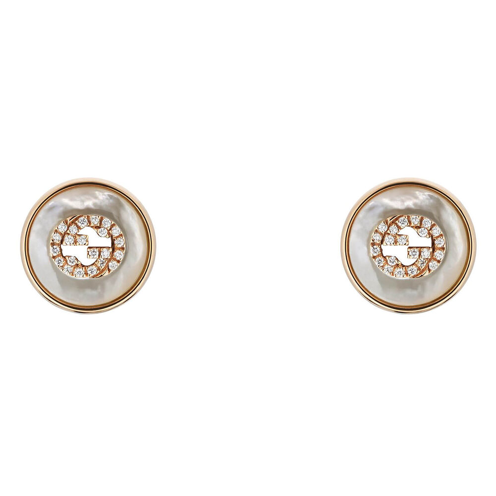 Gucci Interlocking MOP Stone Diamonds 18k Rose Gold Stud Earrings