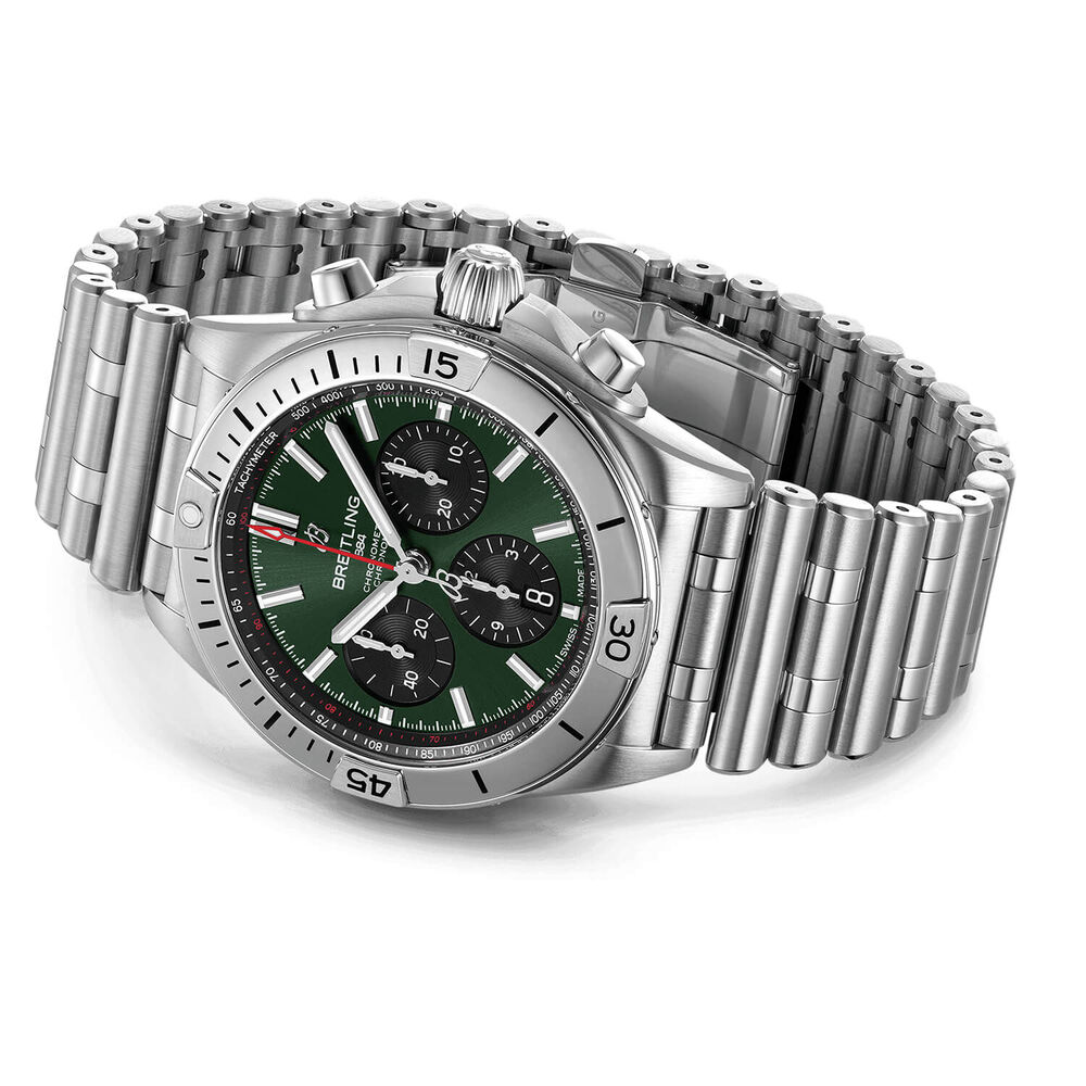 Breitling Chronomat B01 42mm Green Dial Steel Bracelet Watch image number 2