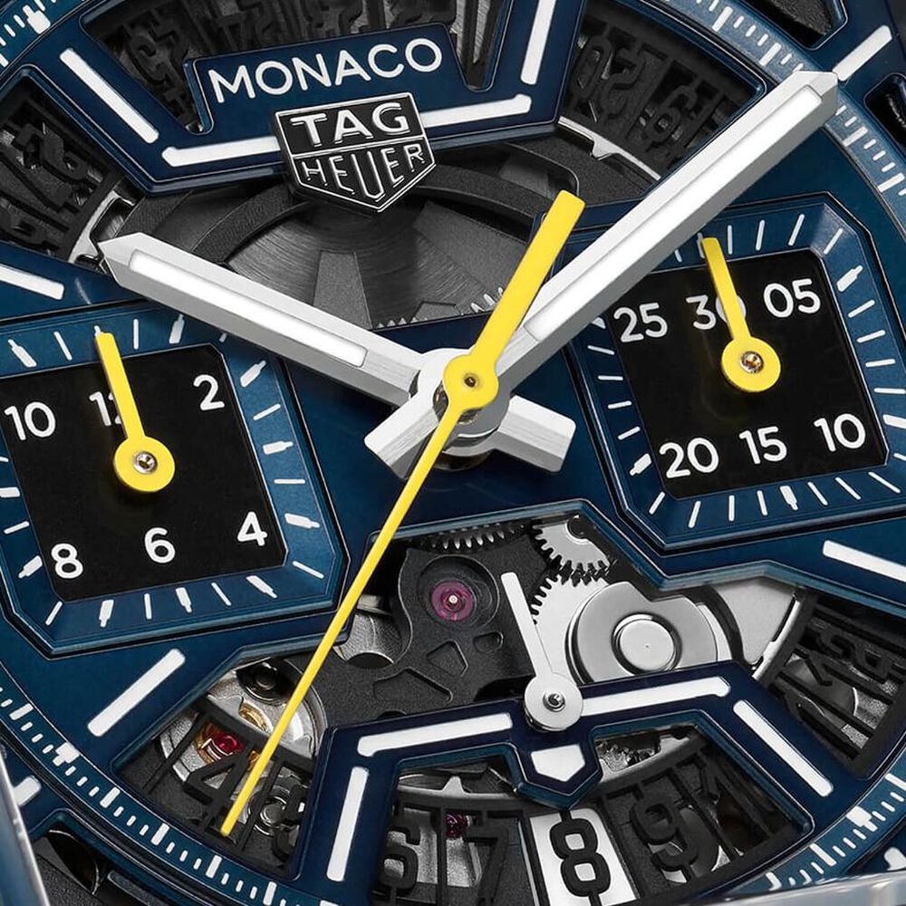 TAG Heuer Monaco Chronograph 39mm Dark Blue Skeleton Dial Rubber Strap Watch image number 2