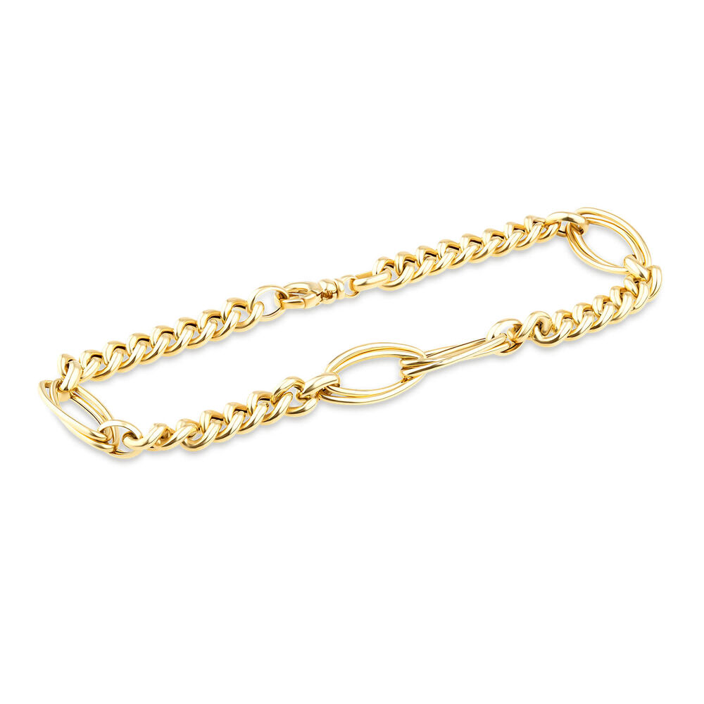 9ct Yellow Gold Fancy Curb Double Oval Link Ladies Bracelet