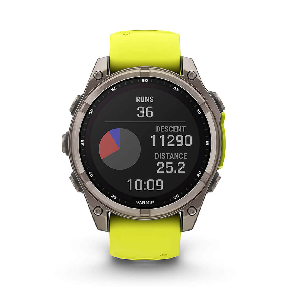 Garmin fenix® 8 Solar Sapphire 47mm Titanium Case Amp Yellow & Graphite Silicone Strap Watch image number 7