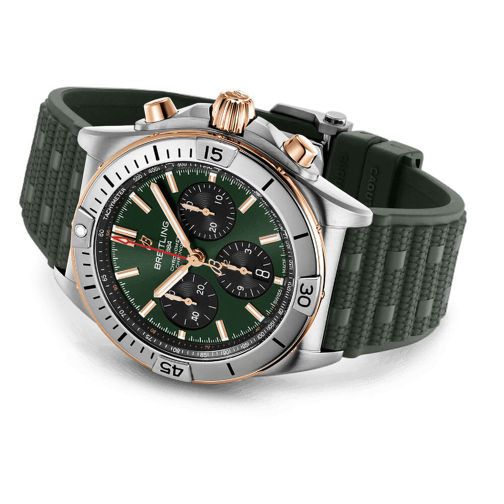 Breitling Chronomat B01 42mm Green Dial Steel & 18k Red Gold Case Rubber Strap Watch image number 2