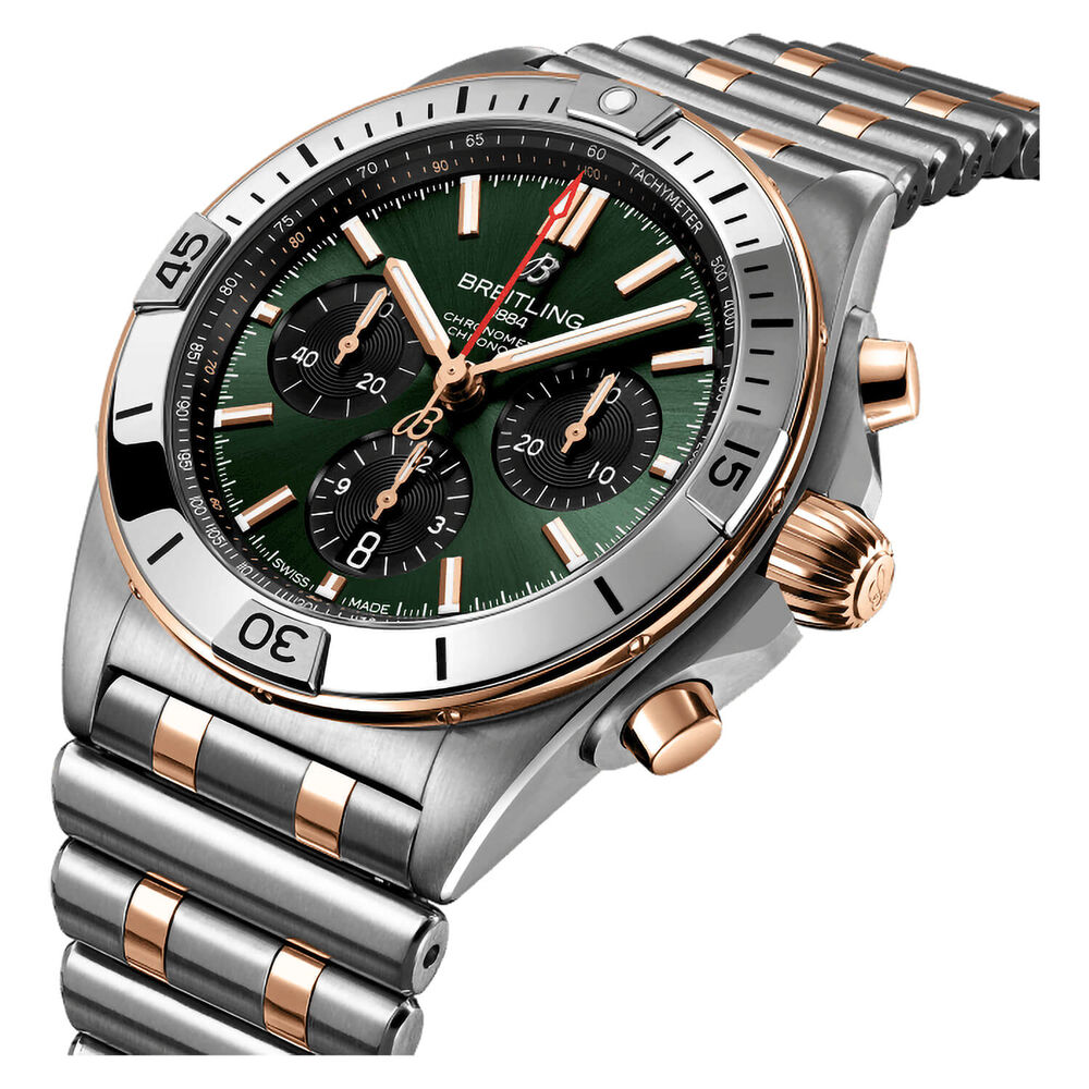 Breitling Chronomat B01 42mm Green Dial Steel & 18k Red Gold Case Bracelet Watch