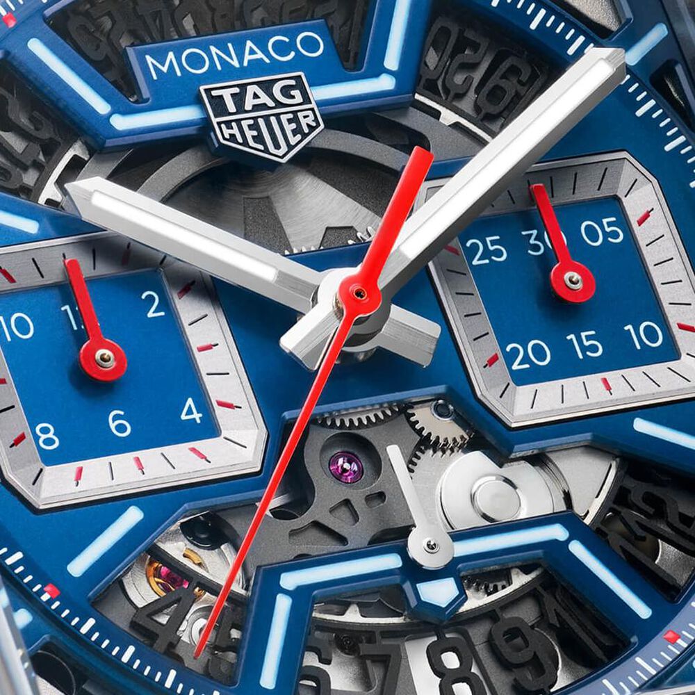 TAG Heuer Monaco Chronograph 39mm Blue Skeleton Dial Rubber Strap Watch image number 2