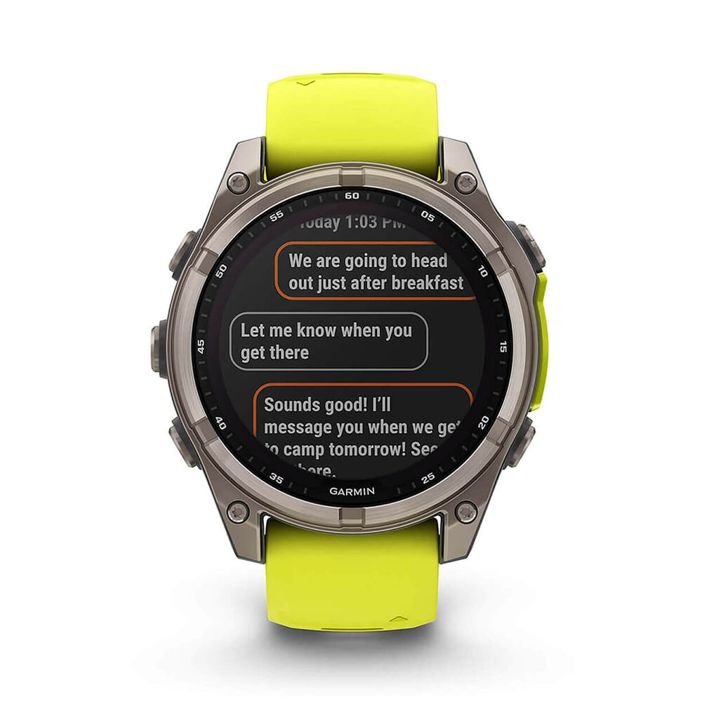 Garmin fenix® 8 Solar Sapphire 47mm Titanium Case Amp Yellow & Graphite Silicone Strap Watch image number 5