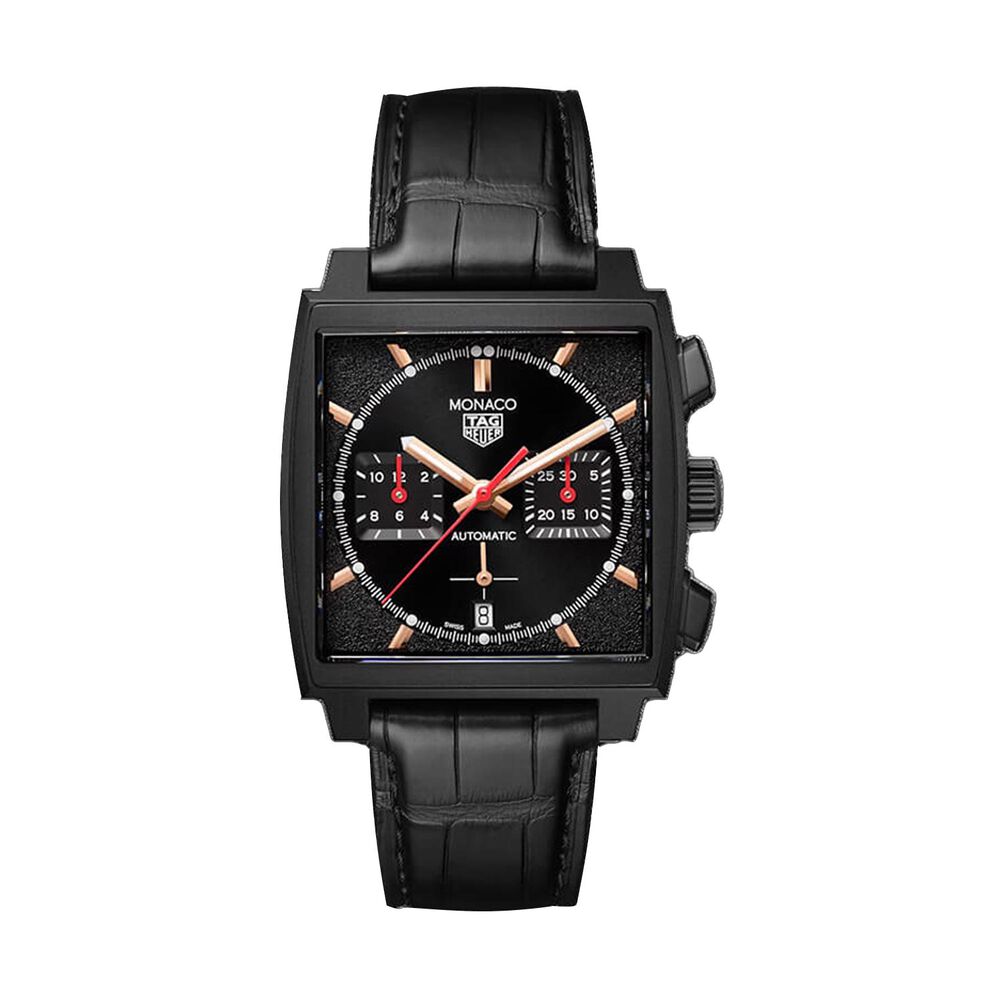 TAG Heuer Monaco Chronograph 39mm Black Dial Leather Strap Watch