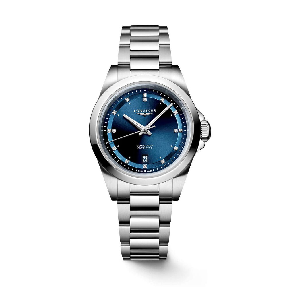 Longines Conquest 30mm Blue Dial Diamond Dots Steel Bracelet Watch