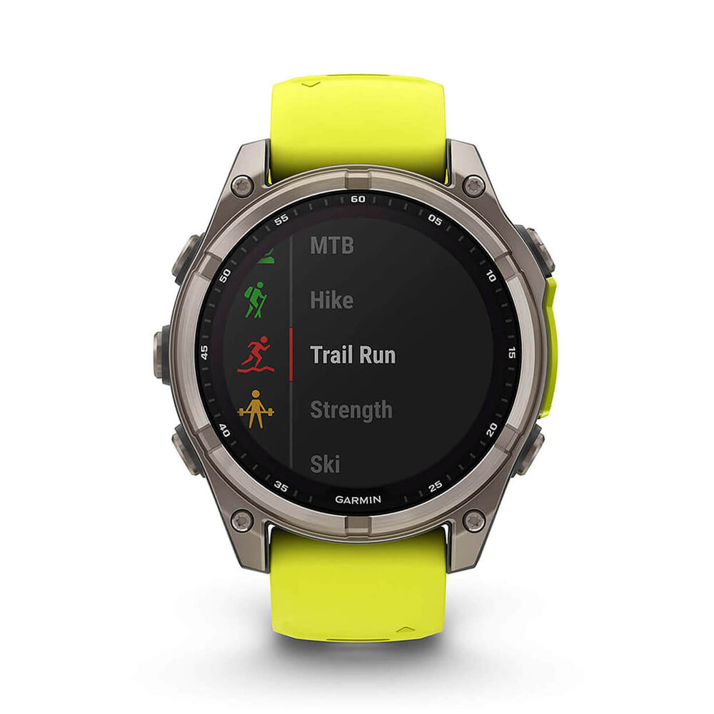 Garmin fenix® 8 Solar Sapphire 47mm Titanium Case Amp Yellow & Graphite Silicone Strap Watch image number 9