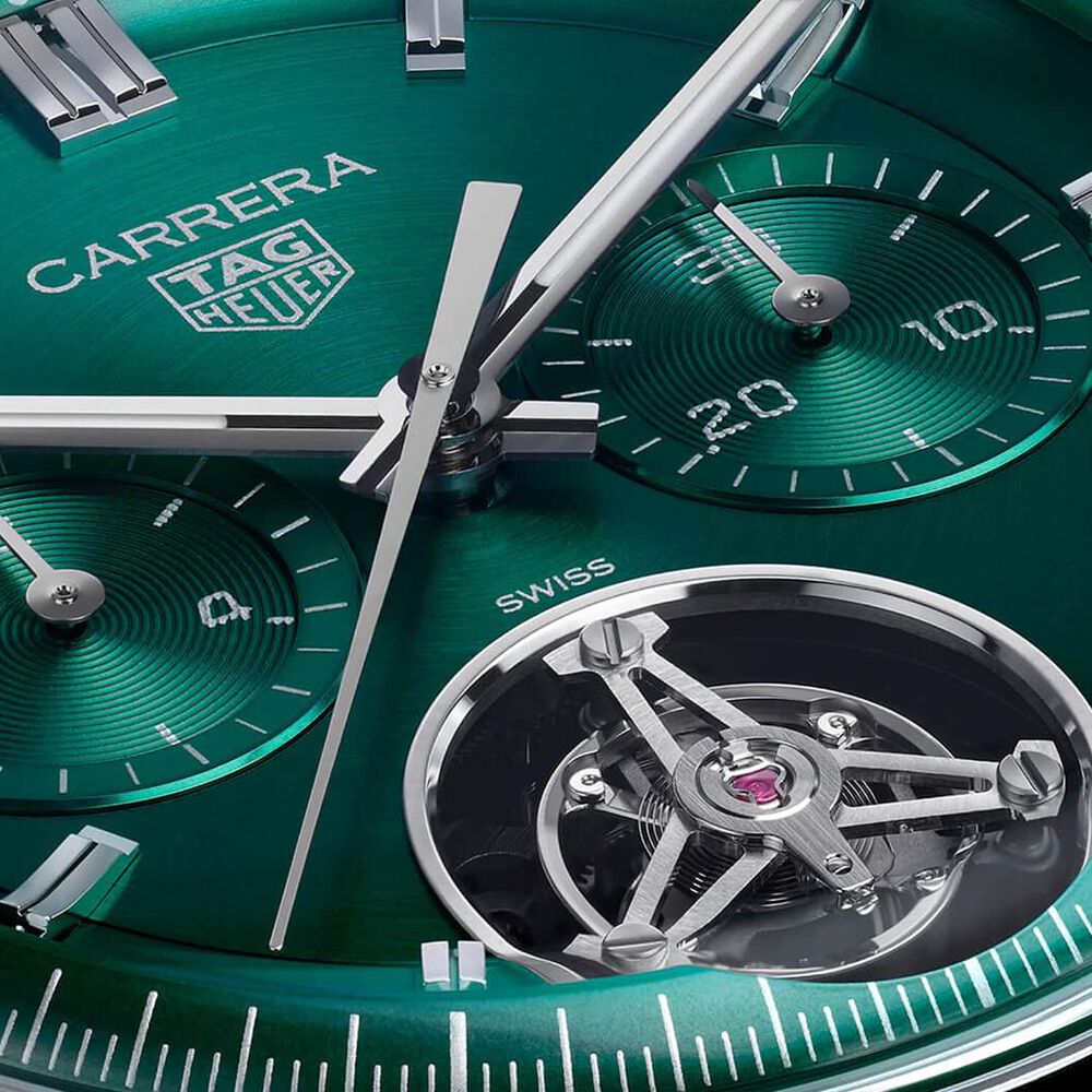 TAG Heuer Carrera Chronograph Tourbillon 42mm Green Dial Leather Strap Watch image number 2