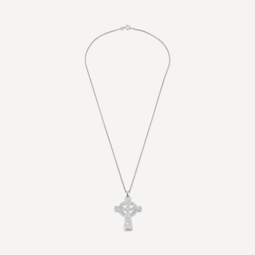 Silver Large Engraved Celtic Cross Pendant image number 2