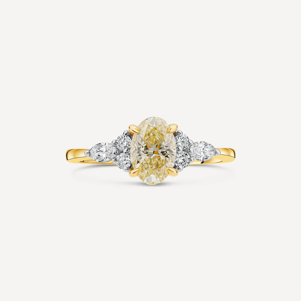 Born 18ct Yellow Gold 1.33ct Yellow Oval Centre & Round/Marquise Lab Grown Diamond Sides Ring image number 1