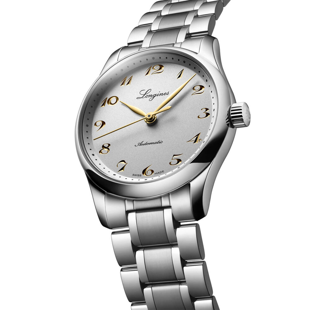 Longines Master Collection 34mm Silver Dial Yellow Gold Index Stainless Steel Bracelet Watch