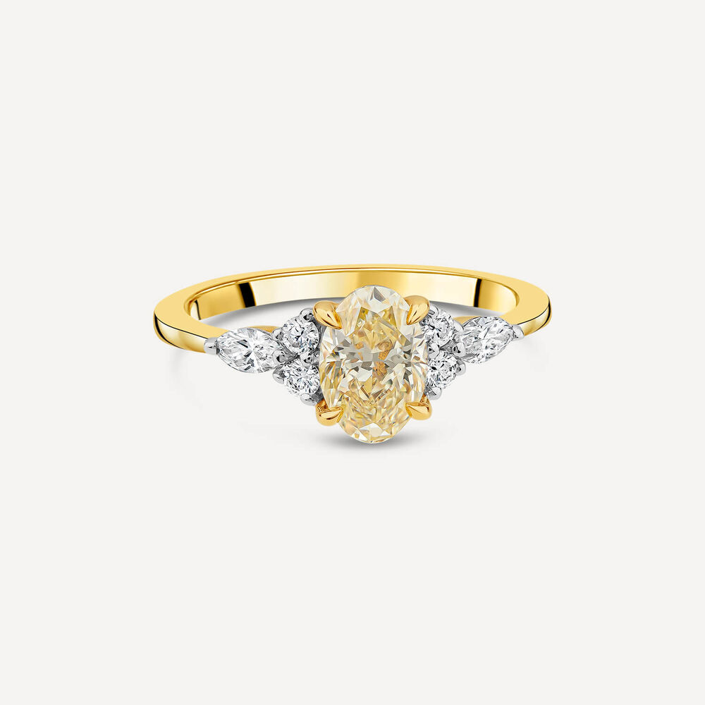 Born 18ct Yellow Gold 1.33ct Yellow Oval Centre & Round/Marquise Lab Grown Diamond Sides Ring image number 2