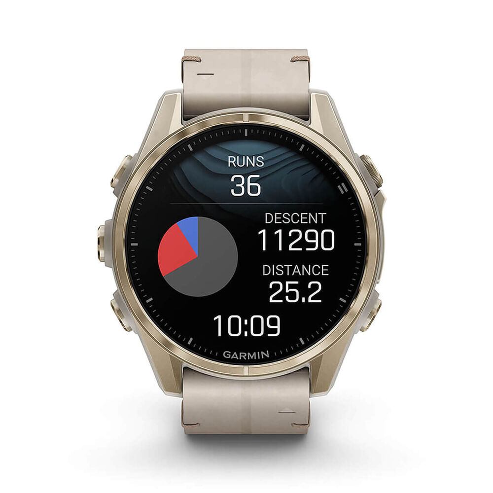 Garmin fenix® 8 AMOLED Sapphire 43mm Soft Gold Case Limestone Leather Strap Watch image number 6