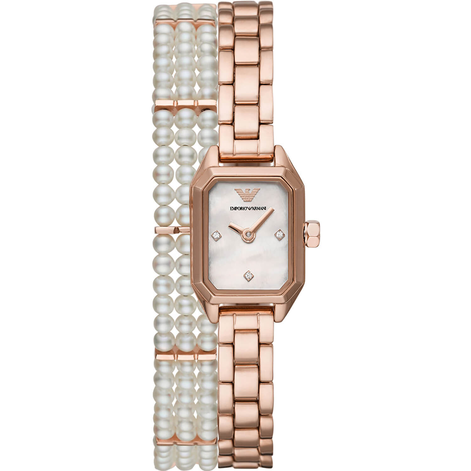 Emporio Armani Gioia Rectangular Mother of Pearl Dial Rose Gold PVD Case Set