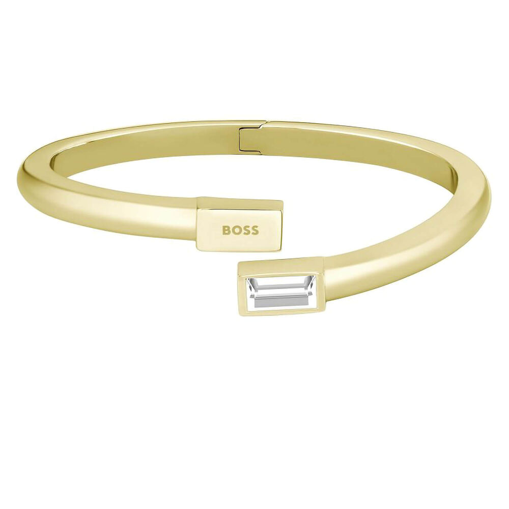 BOSS Clia Yellow Gold Plated Hinted Crystal Baguette Bangle image number 0