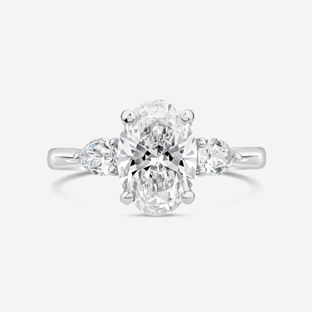 Born Platinum 2.40ct Lab Grown Oval Centre & Pear Sides Diamond Ring