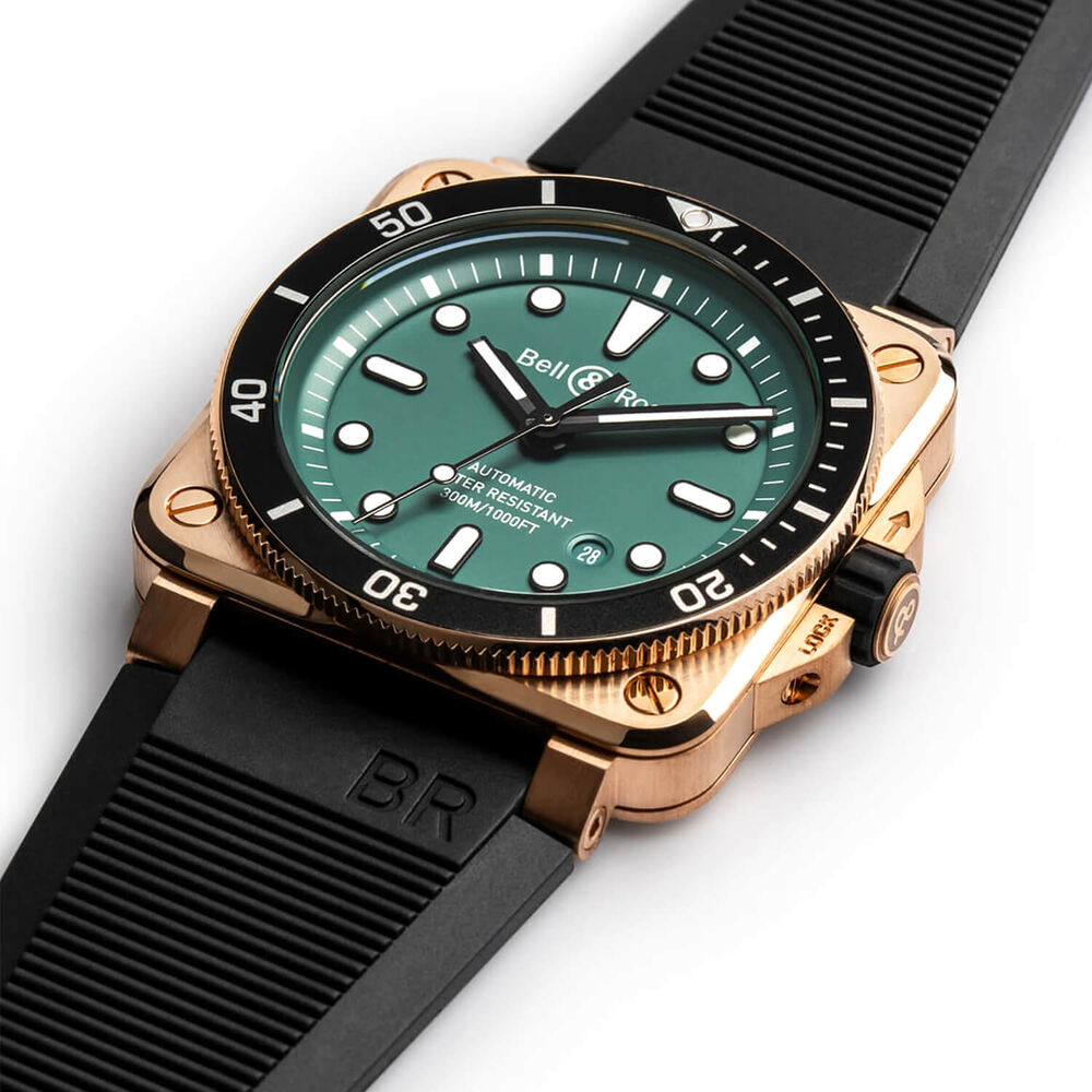 Bell & Ross BR 03-92 Diver Black & Bronze Limited Edition 42mm Green Dial Rubber Strap Watch image number 2