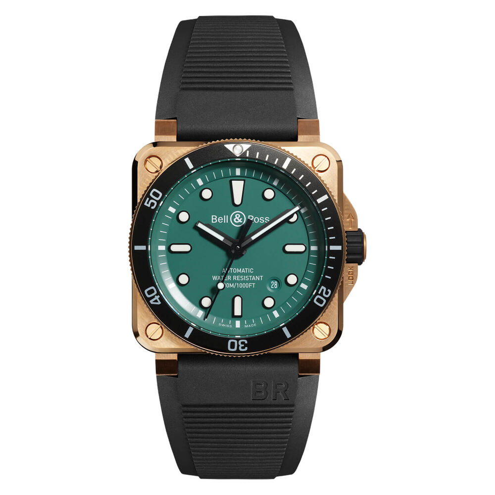 Bell & Ross BR 03-92 Diver Black & Bronze Limited Edition 42mm Green Dial Rubber Strap Watch