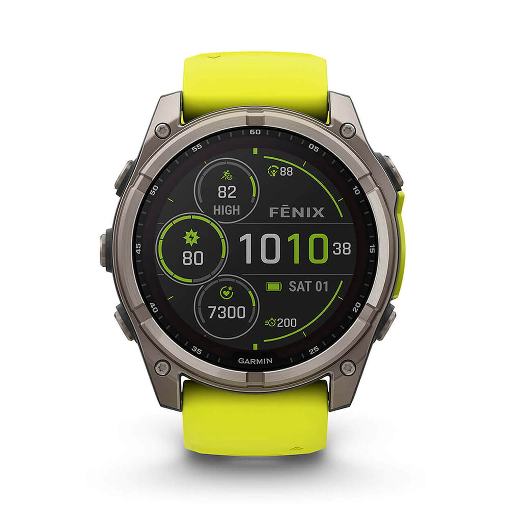 Garmin fenix® 8 Solar Sapphire 51mm Titanium Case Amp Yellow & Graphite Silicone Strap Watch image number 1