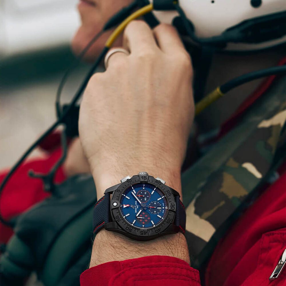 Breitling Avenger B01 Chronograph 44 Red Arrows Blue Dial Ceramic Bezel Leather Strap Watch image number 5