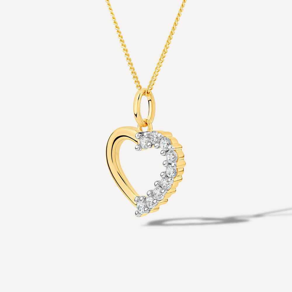9ct Yellow Gold Side Claw Set Cubic Zirconia Open Heart Pendant image number 1