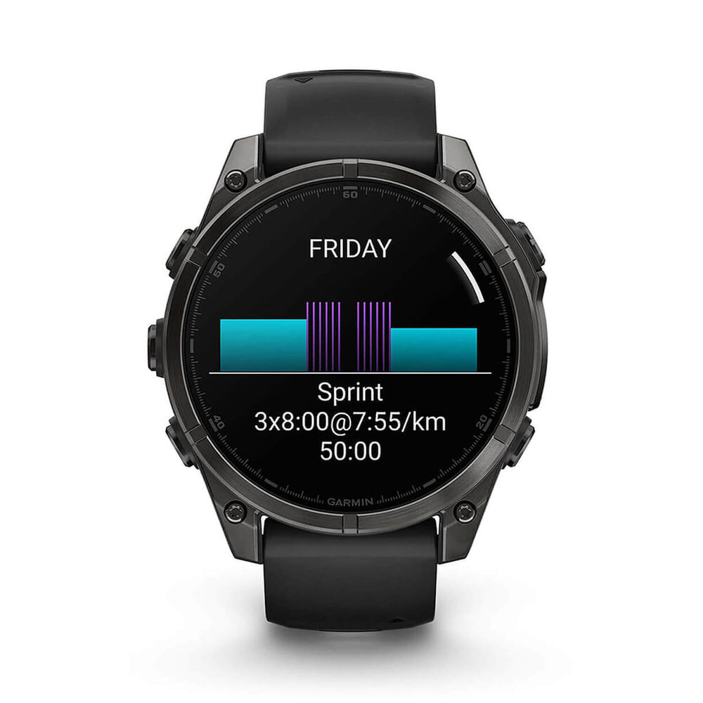 Garmin fenix® 8 AMOLED 47mm Carbon Grey DLC Titanium Case Black Pebble Grey Silicon Strap Watch image number 3