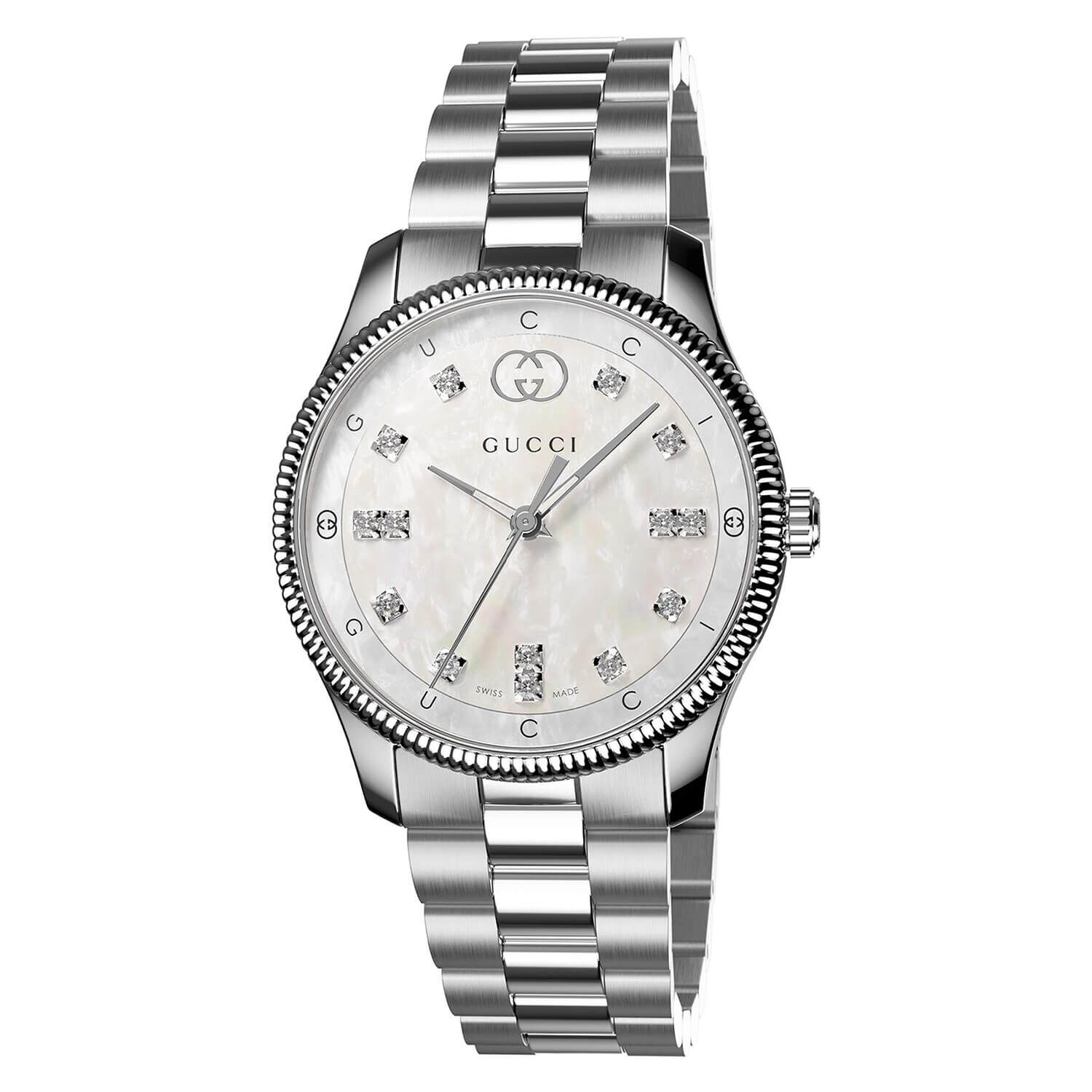 Gucci G-Timeless 29mm White MOP Dial Diamond Bracelet Watch