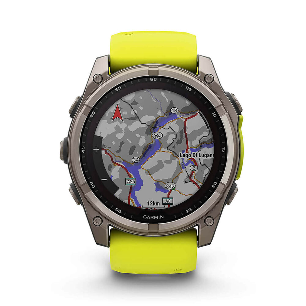 Garmin fenix® 8 Solar Sapphire 51mm Titanium Case Amp Yellow & Graphite Silicone Strap Watch image number 5