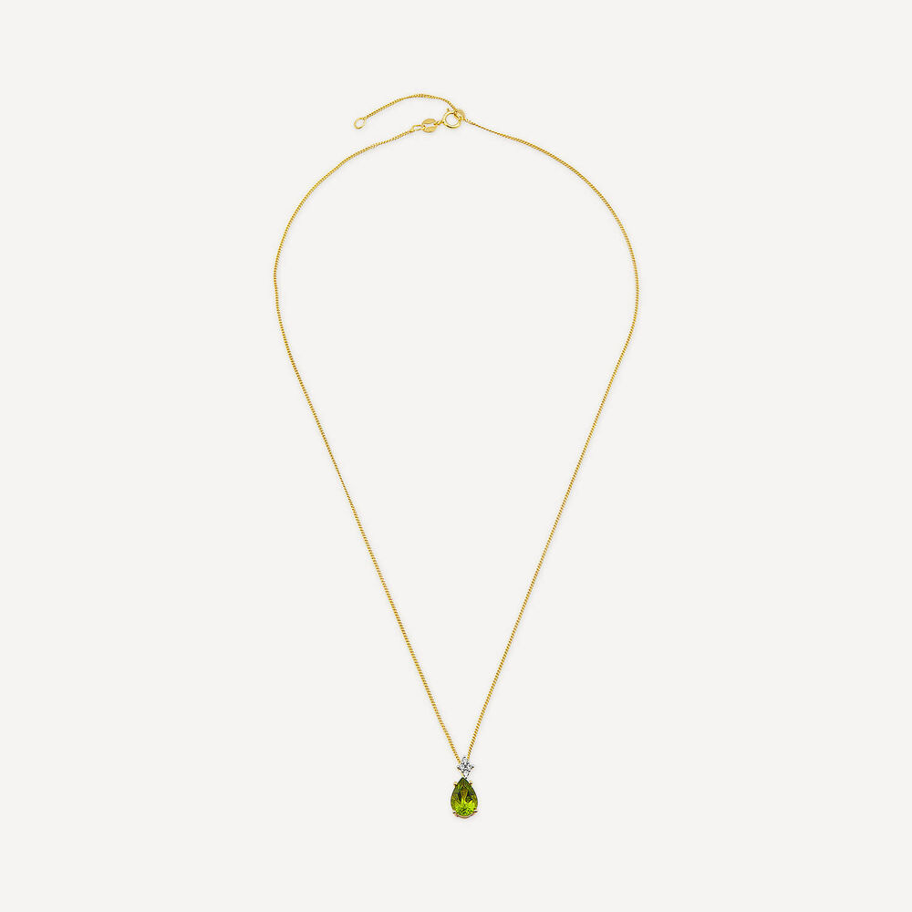 9ct Yellow Gold Pear Peridot & 0.05ct Diamond Pendant image number 2