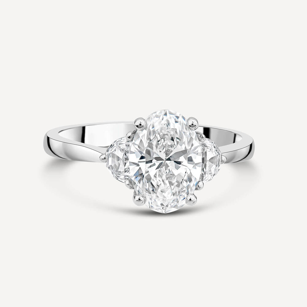 Born Platinum 1.78ct Lab Grown Oval Centre & Half Moon Shaped Sides Diamond Ring image number 2