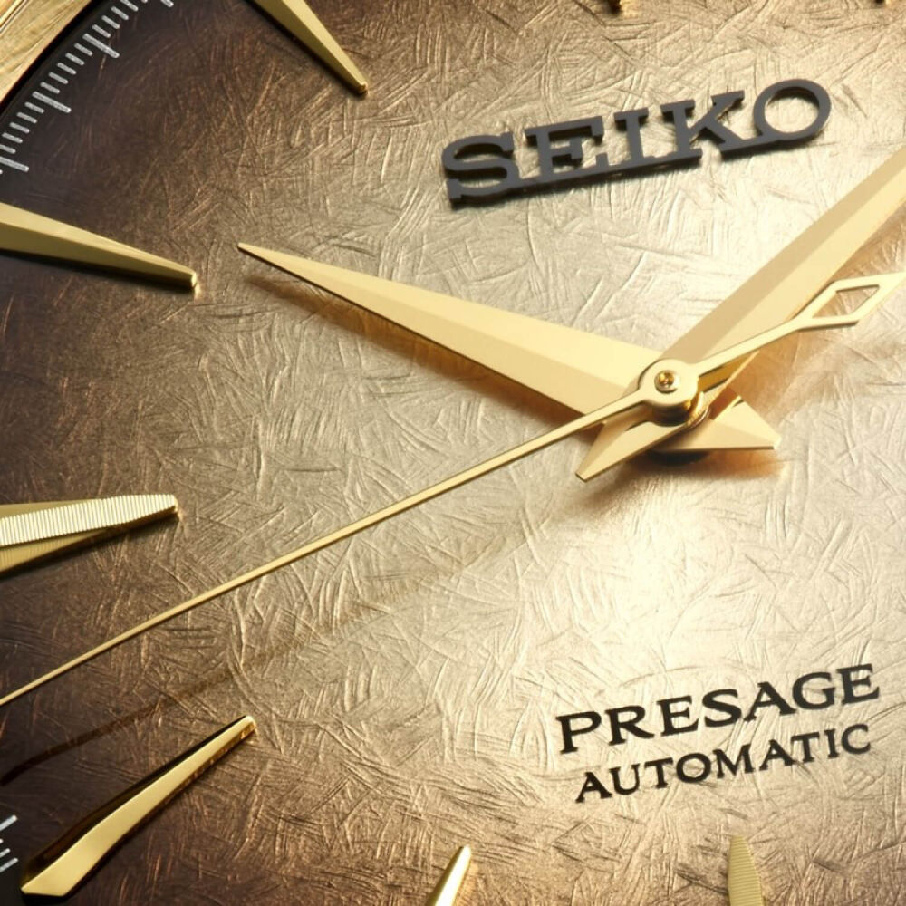 Seiko Presage 40.5mm Gold & Black Dial Yellow Gold PVD Case Bracelet Watch image number 3