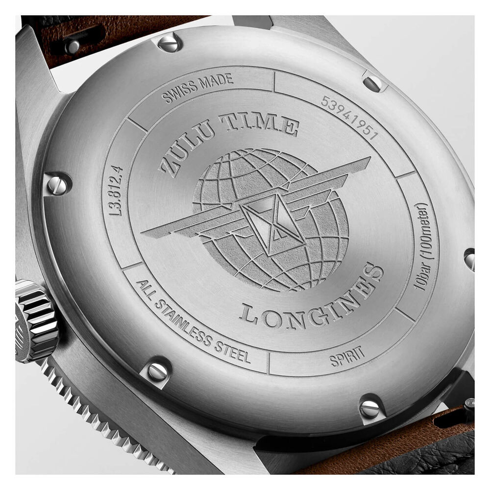 Longines Avigation Spirit Zulu 42mm Automatic Black Dial Black Bezel Brown Leather Strap Watch image number 3