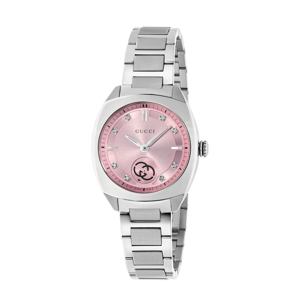 Gucci Interlocking 29mm Pink Dial Diamond Dots Steel Bracelet Watch image number 0