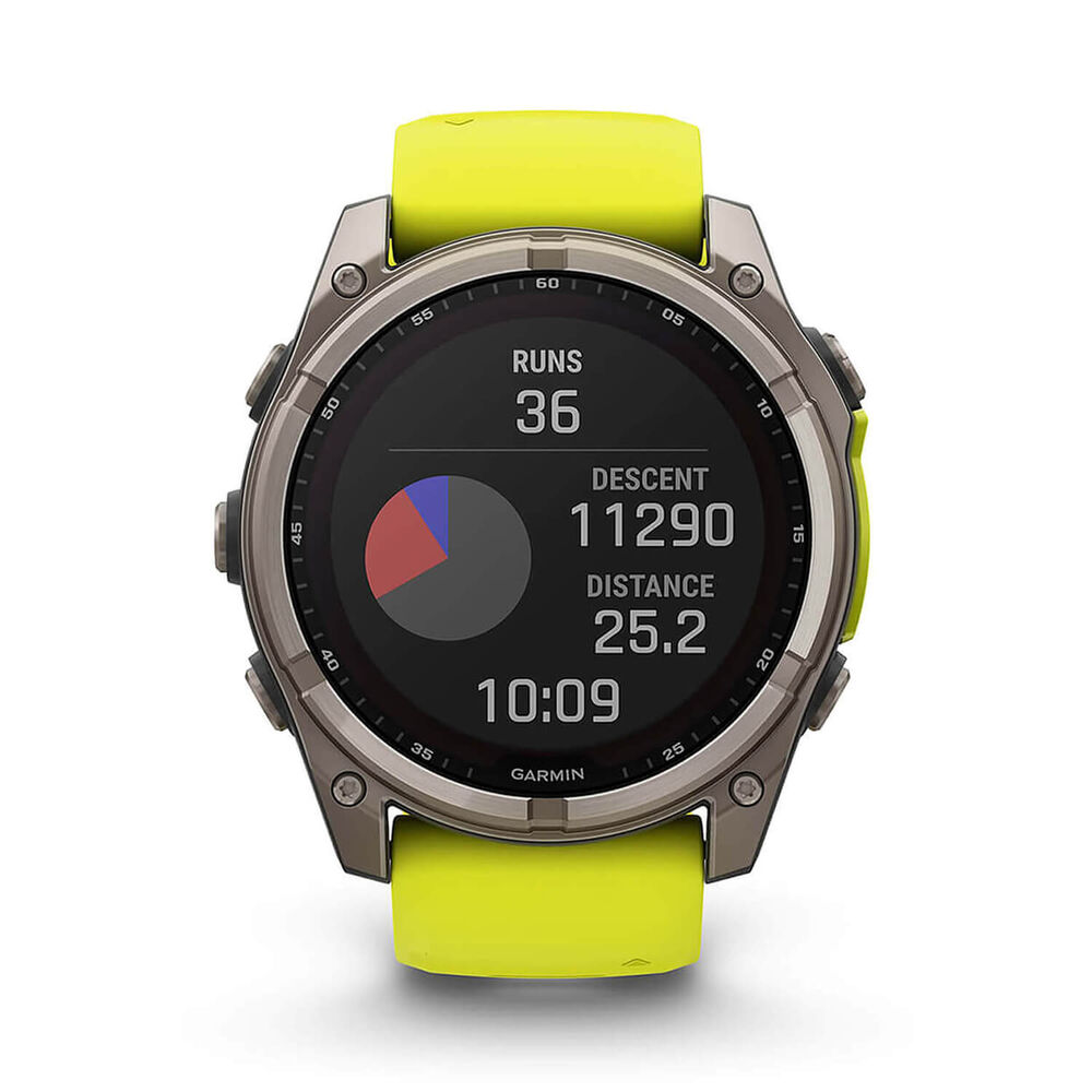 Garmin fenix® 8 Solar Sapphire 51mm Titanium Case Amp Yellow & Graphite Silicone Strap Watch image number 8