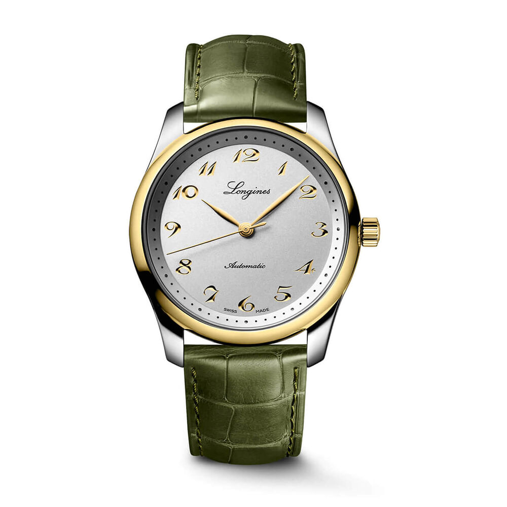 Longines Master Collection 40mm Silver Dial Yellow Gold Index Green Leather Strap Watch image number 0