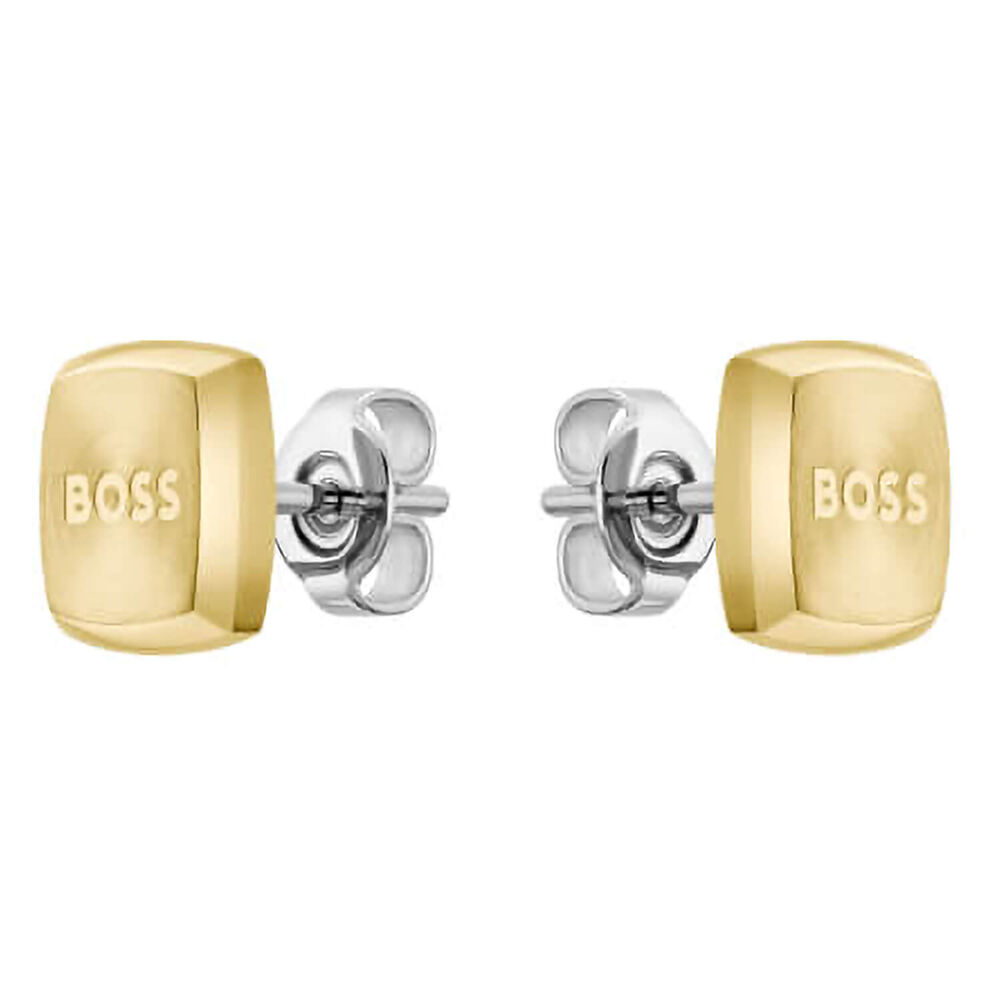 Gents BOSS Yann Light Yellow Gold IP Square Earrings