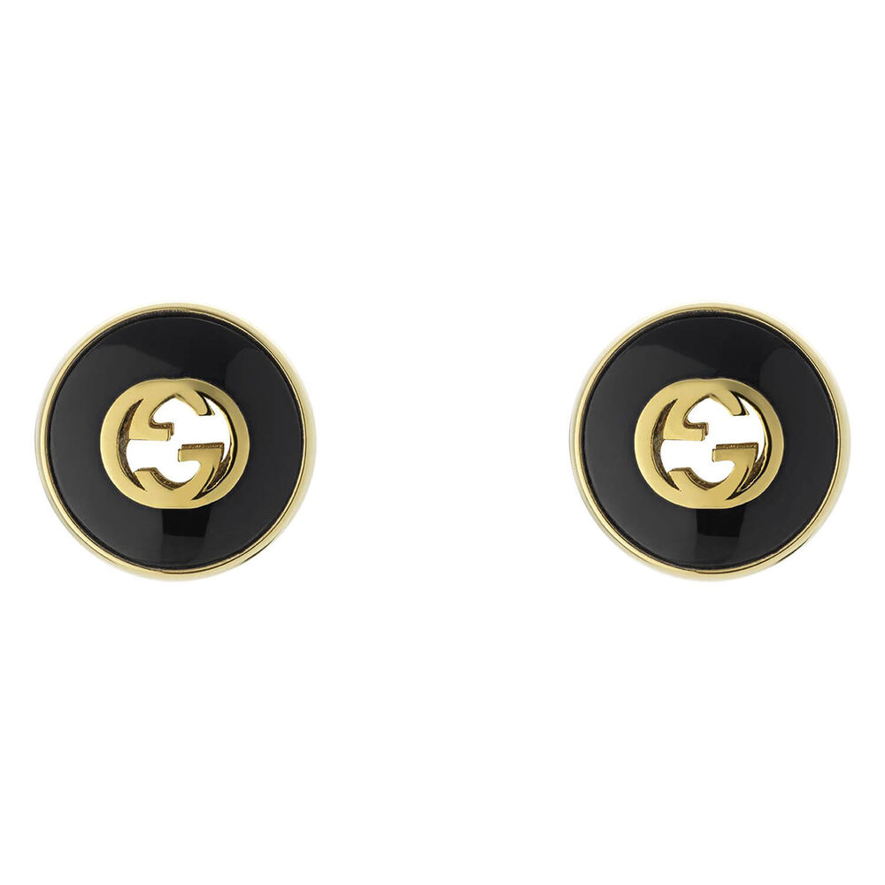 Gucci Interlocking Onyx 18k Yellow Gold Stud Earrings image number 0