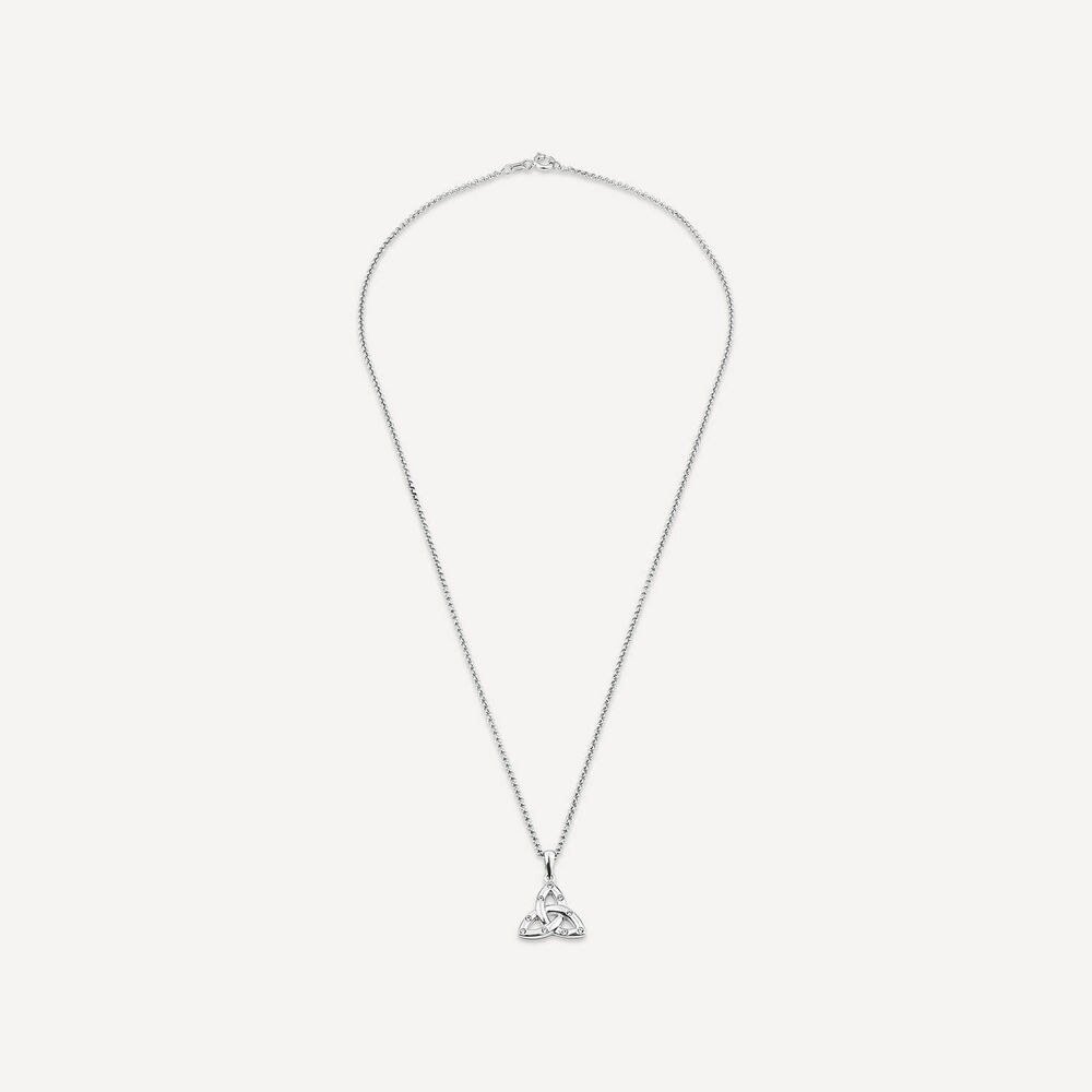 Silver Flush Set Cubic Zirconia Small Trinity Knot Pendant image number 2