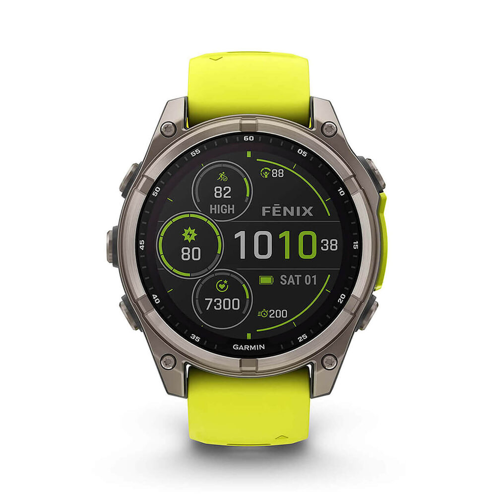 Garmin fenix® 8 Solar Sapphire 47mm Titanium Case Amp Yellow & Graphite Silicone Strap Watch image number 1