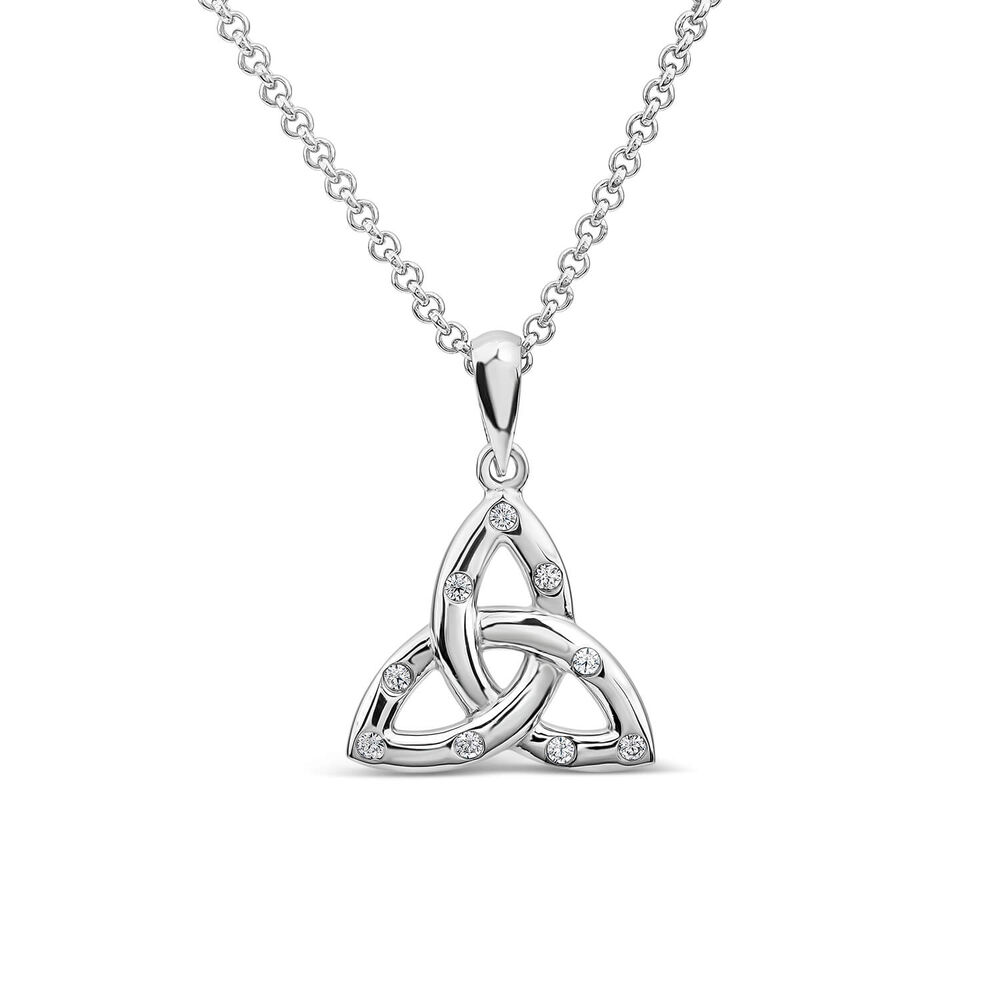 Silver Flush Set Cubic Zirconia Small Trinity Knot Pendant