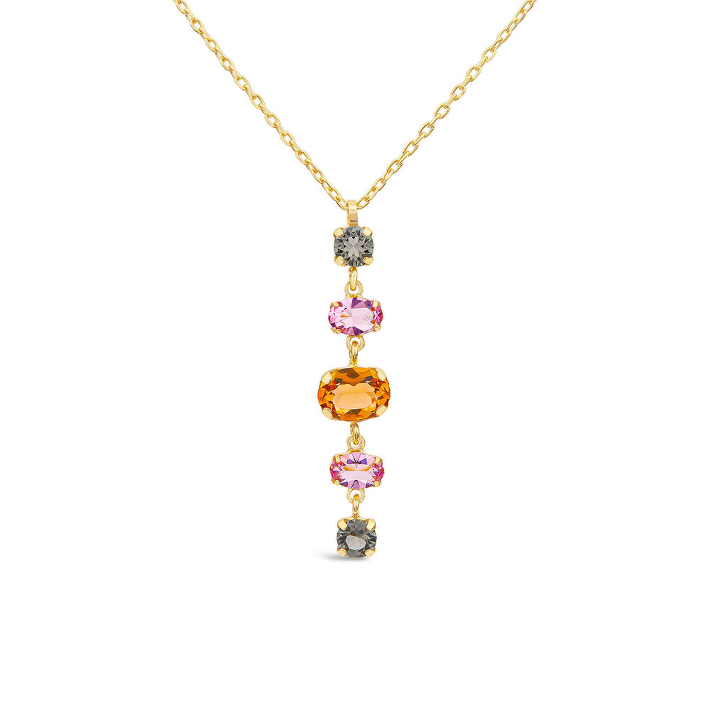 Silver & Yellow Gold Plated Coloured Stones Drop Pendant image number 0