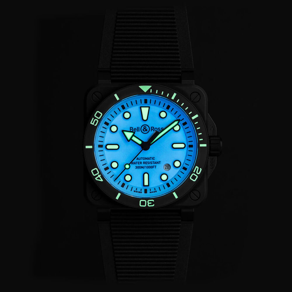 Bell & Ross BR 03 Diver Full Lum Ceramic 42mm Blue Dial Rubber Strap Watch image number 5